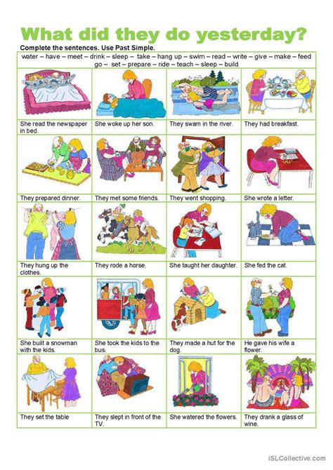 What Did They Do Yesterday Simple English Esl Worksheets Pdf And Doc