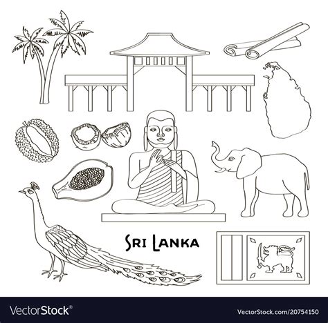 Symbols Of Sri Lanka Icons Set Royalty Free Vector Image