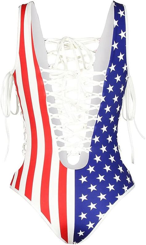 Women S One Pieces Sexy Bikini American Usa Flag V Neck Underwear