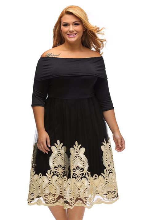 Plus Size Dress Xl Xxxl Big Women Dresses Lacy Embroidery Tulle Curvy Skater Dress For Work