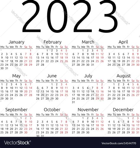 Simple Calendar 2023 Monday Royalty Free Vector Image Free 2023