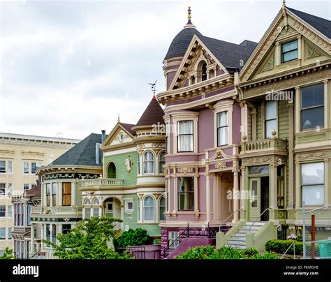 San Francisco Victorian Houses In Haight Ashbury Of California Usa