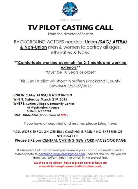 Open Casting Call For Extras In Nyc For Cbs Pilot For Justice