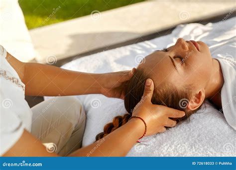 Spa Massage Beautiful Woman Enjoying Head Massage Body Care Stock Image Image Of Pampering