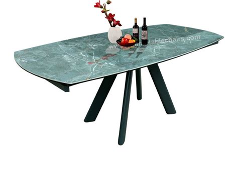 Textured Green Glossy Ceramic Top Dining Table Tempered Glass Breezing