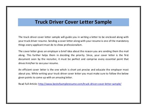 If you're writing your first driver, use these exercises to get started. Truck driver cover letter sample pdf