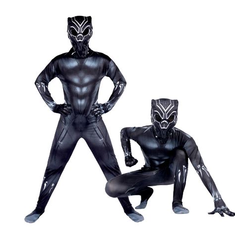 Black Panther Cosplay Kids Child Boys Black Panther Muscle Costume