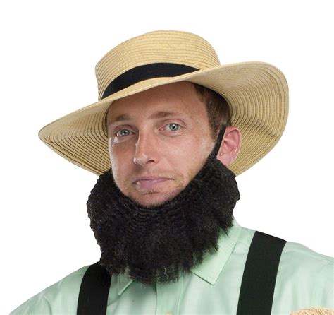 Amish Mennonite Brother Straw Hat Black Beard Adult Mens Costume