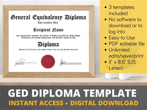 Editable Ged Diploma General Equivalency Diploma General Etsy