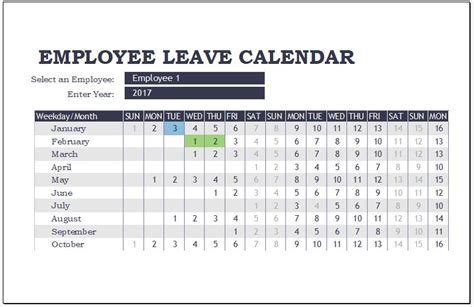 Employee Leave Calendar Templates For Ms Excel Word Excel Templates