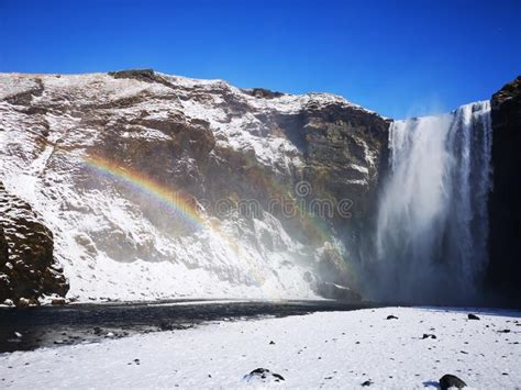 Skógafoss Waterfall In Winter Iceland Stock Image Image Of Beautiful