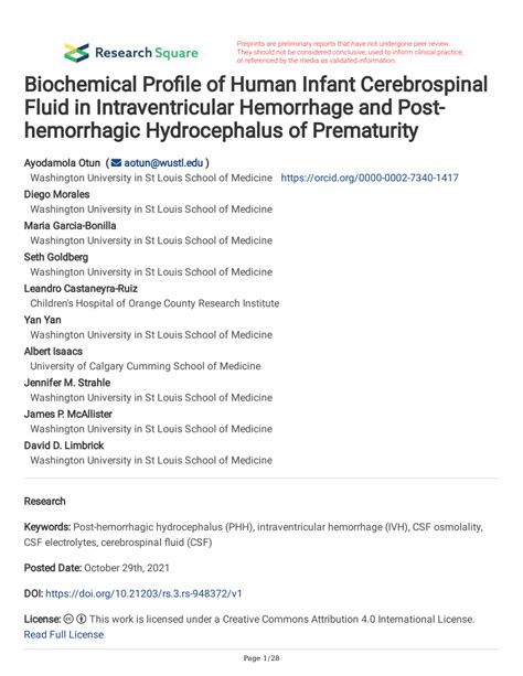 Pdf Biochemical Profile Of Human Infant Cerebrospinal Fluid In