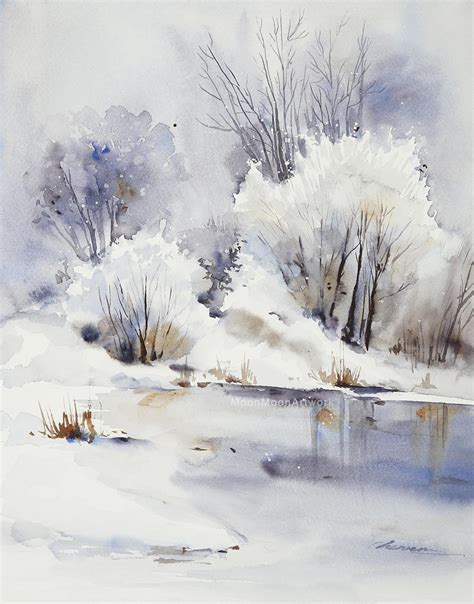 Winter Inspired Watercolor Painting Snowy Landscape Please Feel Free