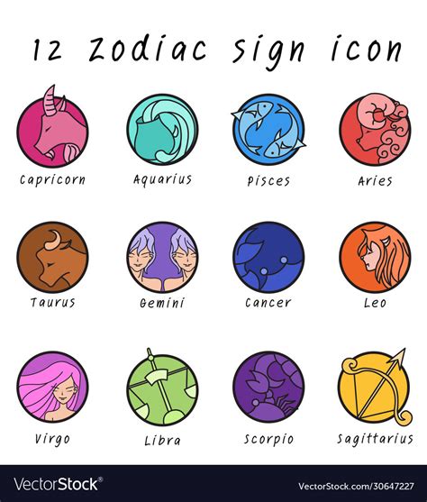 12 Zodiac Sign Icon In Circle Shape Royalty Free Vector