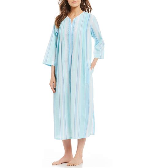 Lyst Miss Elaine Seersucker Striped Long Zip Front Robe In Blue