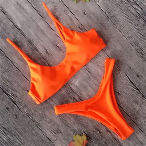 2018 sexy solid push up bikini set vintage brazilian tong string women micro swimsuit orange