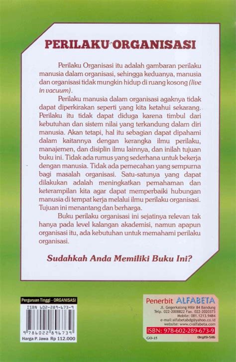 Perilaku Organisasi Jacobus Ranjabar Toko Buku Bandung