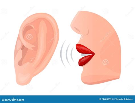 Illustration With Ear And Lips Whispering Into It Stock Vector