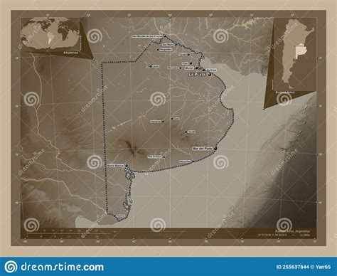 Buenos Aires Argentina Sepia Labelled Points Of Cities Stock