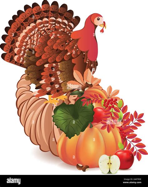 Traditional Thanksgiving Horn Of Plenty Cornucopia And Turkey Cartoon