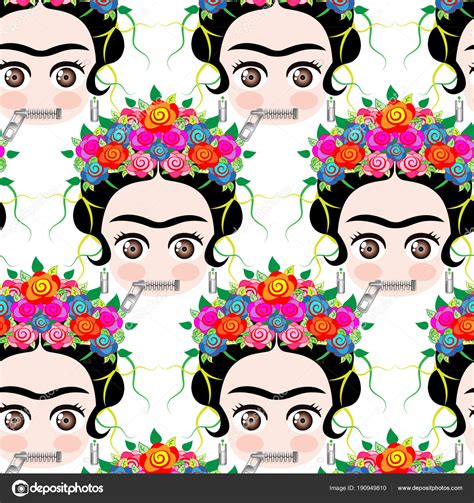 Background Cartoon Emoji Baby Frida Kahlo With Crown And Of Colorful