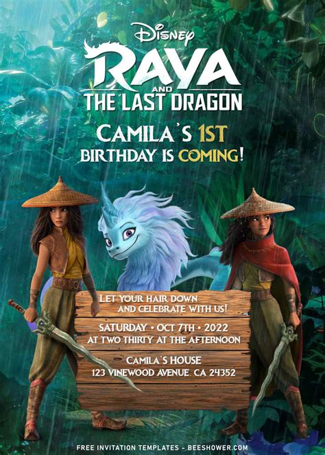 Disney Raya And The Last Dragon Birthday Invitation Templates Free Printable Baby Shower