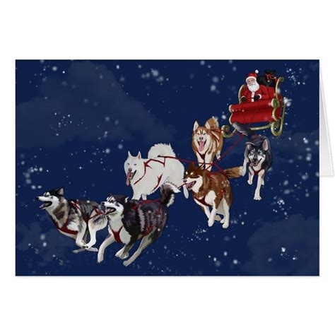 Husky Christmas Card Pulling Santas Sleigh Popular Zazzle Product