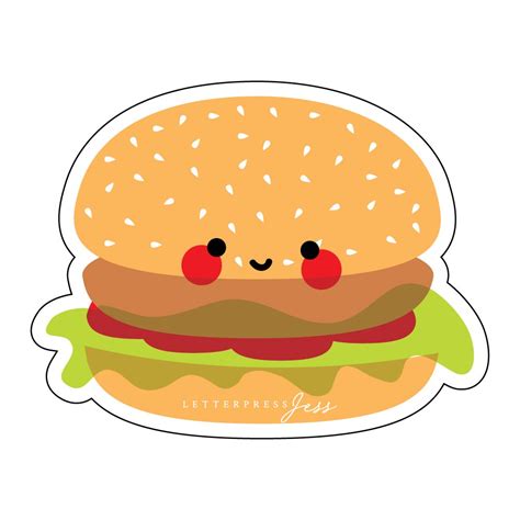 Hamburger Cutie Kawaii Sticker Letterpress Jess