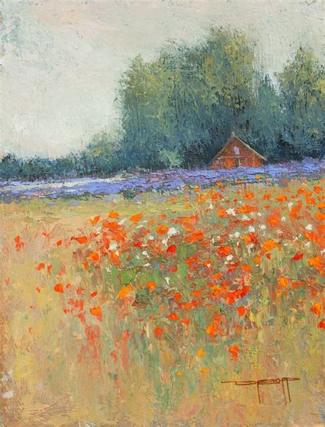 Poppies And Lavender By Don Bishop 8 X 10 Original Oils On Board