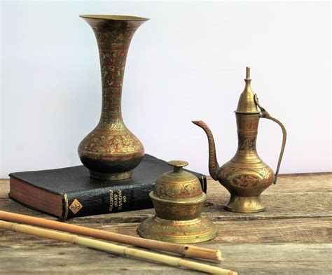 Vintage Brass Decor Set Of 3 Brass Hand Bell Etched Brass Etsy Canada