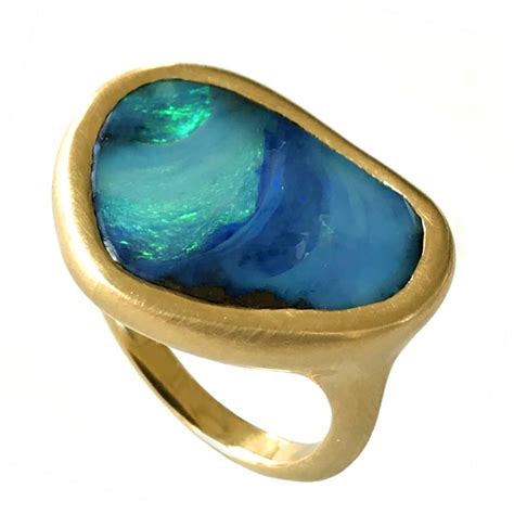 Dalben Design Blue Green Australian Boulder Opal Yellow Gold Ring For