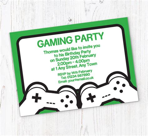 Green Gaming Party Invitations Personalise Online Plus Free Envelopes