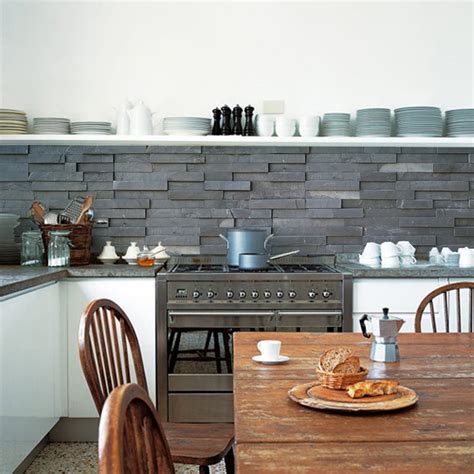 Slate Tiles Kitchen Walls Backsplash Wallpaper By Lime Lace