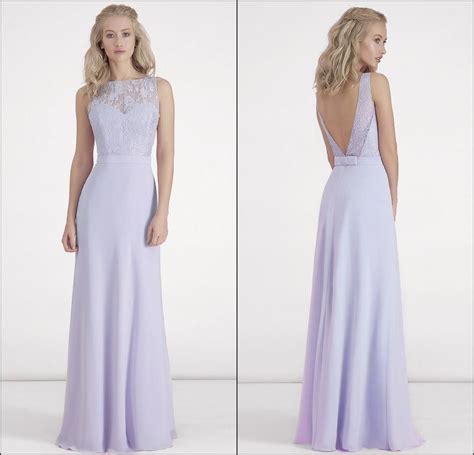 Lilac Bridesmaid Dresses 2016 Chiffon Long Lace Top