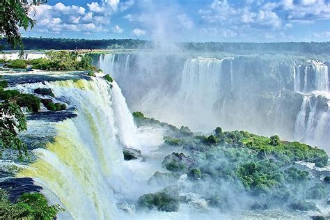 Waterfalls On Both Sides Of The Devils Throat In Iguazu Falls National