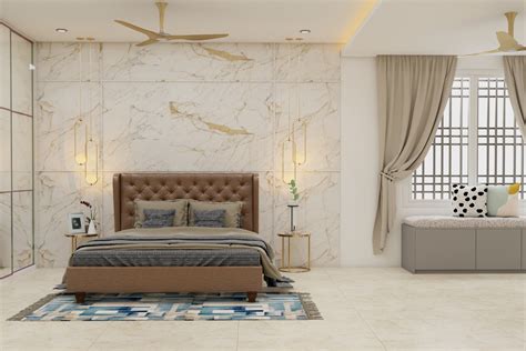 Spacious Master Bedroom With White Marble And Contemporary Interiors