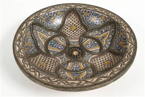 Gold decorative plates for wall. Large Decorative Ceramic Plates from Fez For Sale at 1stdibs
