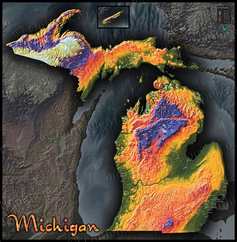Intense Colors Vibrant Colors Map Of Michigan Wall Maps Topography