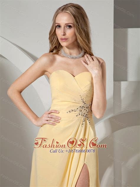 Sweetheart Neckline High Slit Yellow Prom Dress
