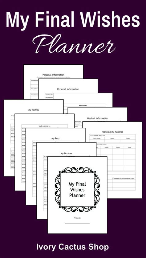 My Final Wishes Planner 85 X 11 Us Letter Size Pdf Printable Binder