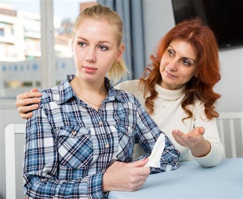 Mother Soothes Teen Daughter After An Quarrel Stock Image Image Of