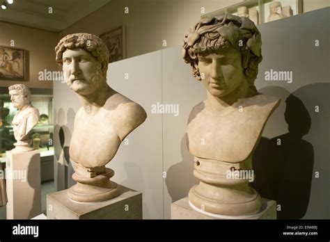 Marble Busts Of The Roman Emperor Hadrian Left And His Lover Antinous