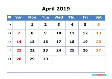 Christmas is a compound word originating in the term christ's mass, derived from the middle english cristemasse. Printable Calendar 2019 April with Week Number | Free ...