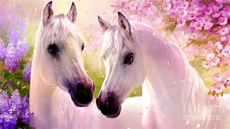 Two White Horses In Love Ultra Hd Painting By Hi Res Pixels