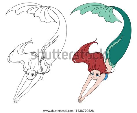 Pretty Anime Swimming Mermaid Red Hair Stock Vector Royalty Free