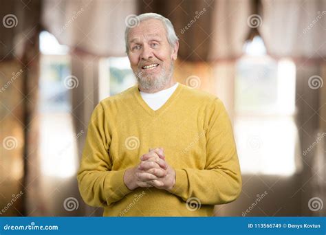 Old Grandpa With Folded Hands Portrait Stock Image Image Of Excited
