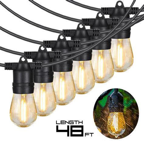 48ft Outdoor String Light Patio Vintage Edison Bulbs Hanging Socket