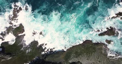 Static Overhead Shot Of Strong Sea Waves Of Indian Ocean Hitting