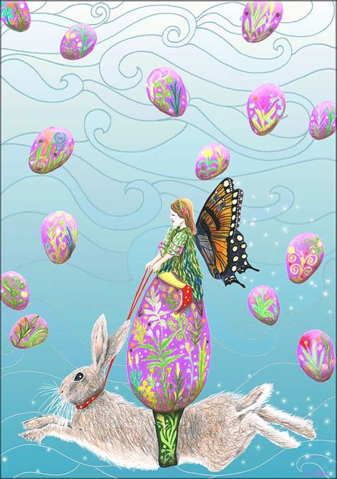 Fairy Riding An Egg And Easter Bunny Mixed Media By Lise Winne