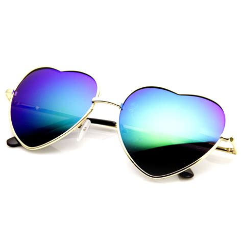 Womens Heart Shape Metal With Mirrored Lens Sunglasses 9436 Heart